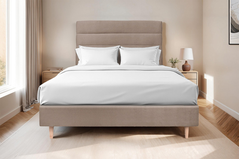 Tête de lit 135 cm Lignes - Tissu Velours Taupe
