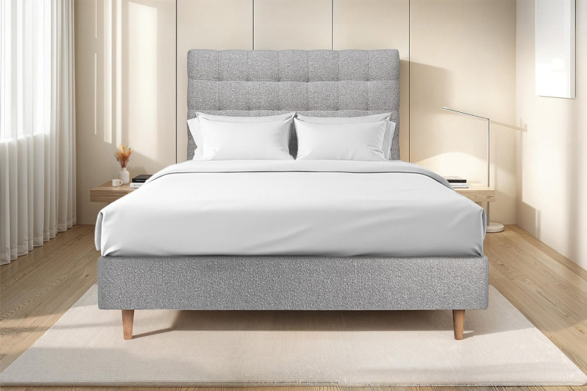 Tête de lit 150 cm Capitonnée - Tissu Bouclette Gris