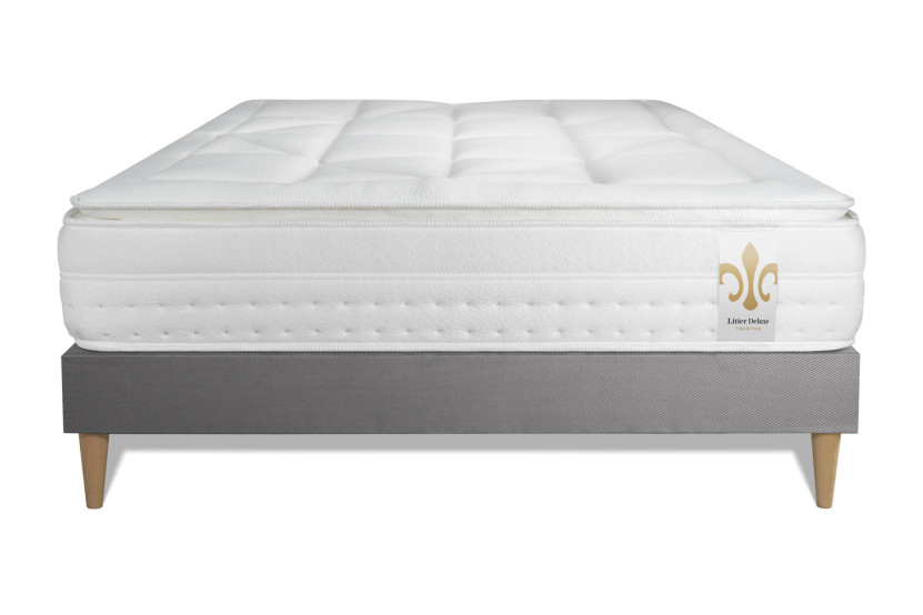 Ensemble Matelas Sommier 140x200 cm - Sommier Gris (déjà monté) - Vingt-Huit PLUS