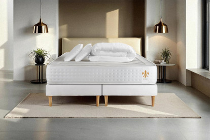 Pack lit complet 200x200 cm - Matelas + 2 Sommiers Blancs + 2 oreillers + Couette - Vingt-Quatre