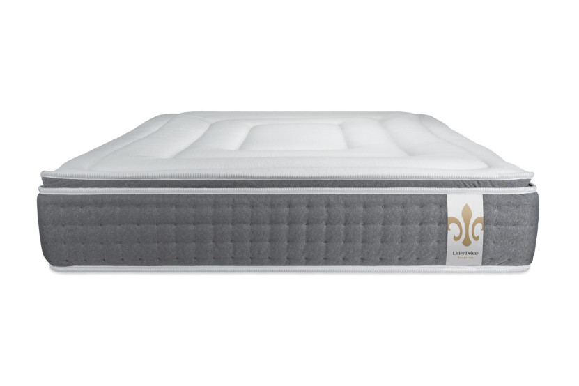 Pack lit complet 140x190 cm - Matelas + Sommier Gris + 2 oreillers + Couette - Vingt-Six PLUS