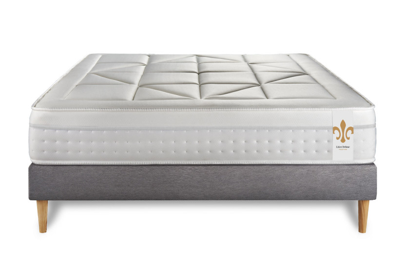 Ensemble Matelas Sommier 140x190 cm - Sommier Gris (déjà monté) - Vingt-Huit