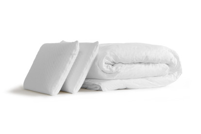 Pack lit complet 140x190 cm - Matelas + Sommier Blanc (en kit) + 2 oreillers + Couette - Vingt-Huit PLUS