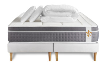 Pack lit complet 160x200 cm - Matelas + 2 Sommiers Blancs + 2 oreillers + Couette - Trente