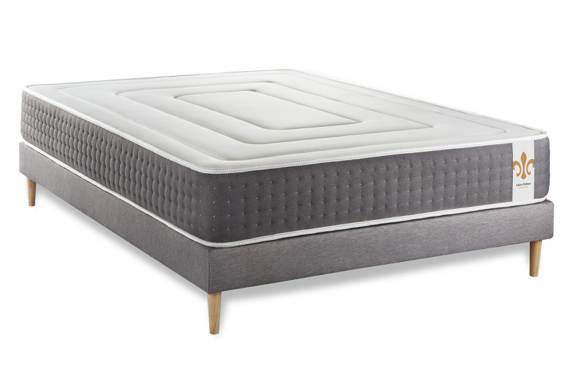 Ensemble Matelas Sommier 140x190 cm - Sommier Gris (déjà monté) - Vingt-Six