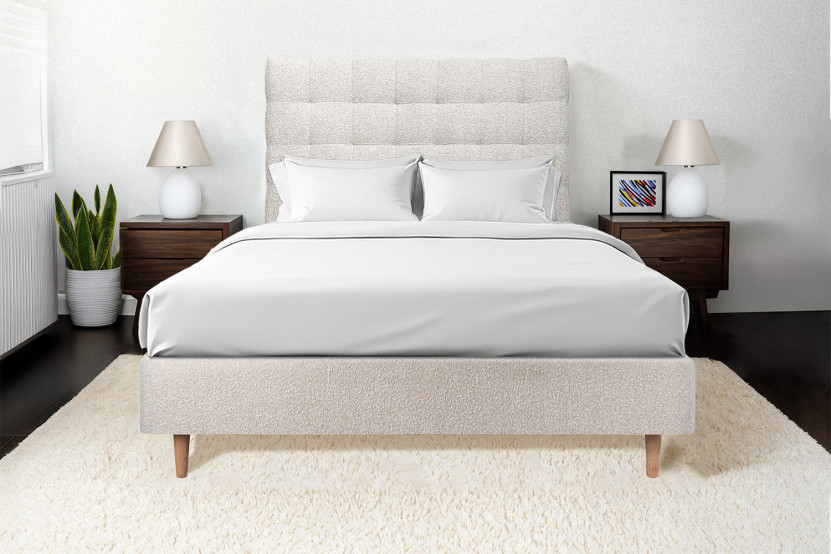 Tête de lit 180 cm Capitonnée - Tissu Bouclette Beige Clair