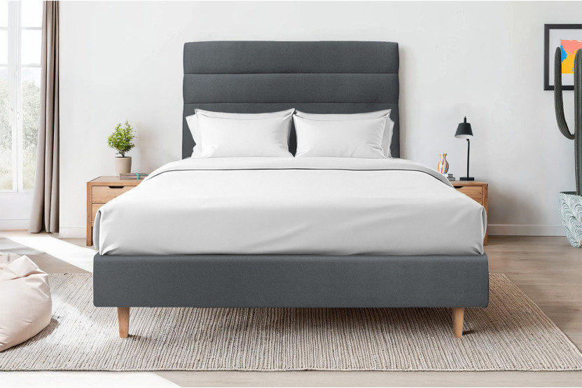 Tête de lit 180 cm Lignes - Tissu Velours Gris Anthracite