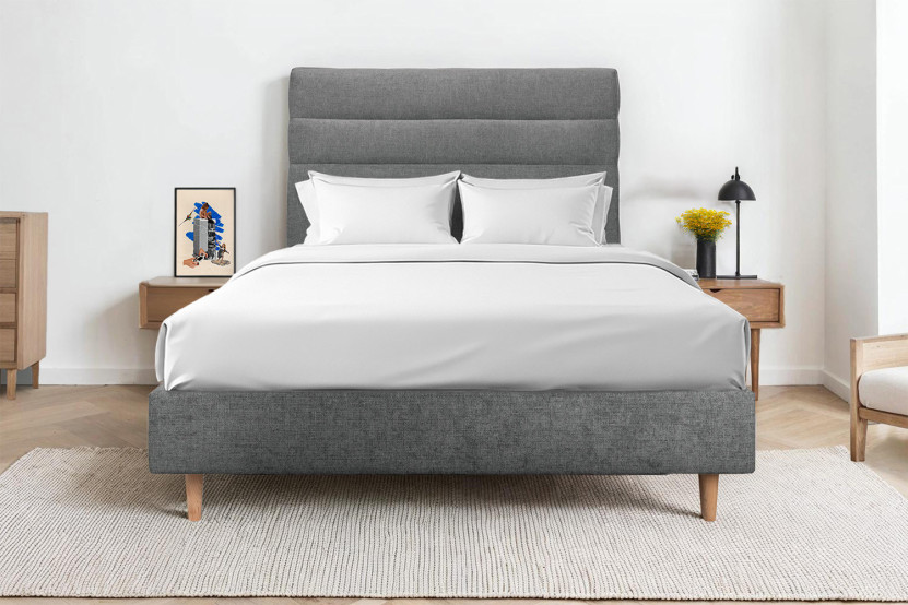 Tête de lit 135 cm Lignes - Tissu Toile Natté Gris Anthracite