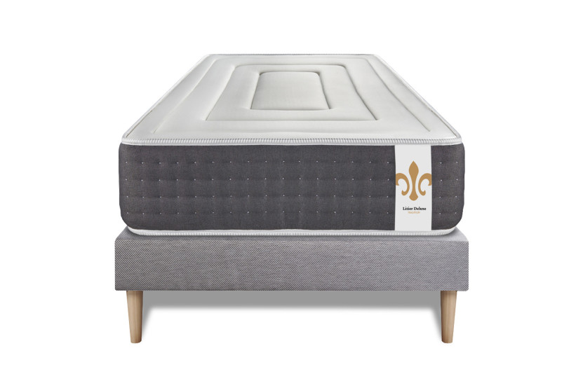 Ensemble Matelas Sommier 90x200 cm - Sommier Gris (en kit) - Vingt-Six