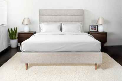 Tête de lit 135 cm Lignes - Tissu Bouclette Beige Clair