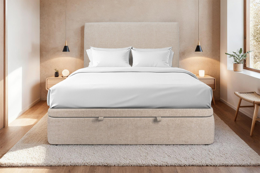 Sommier Coffre 200x200 cm - Toile nattée  - Beige brun