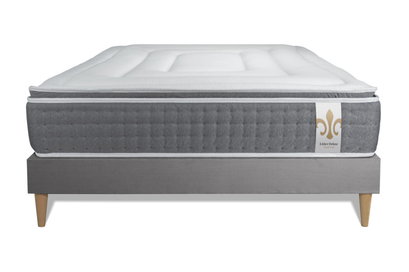 Ensemble Matelas Sommier 140x190 cm - Sommier Gris (en kit) - Vingt-Six PLUS
