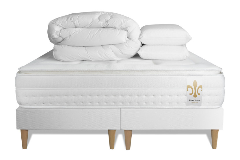 Pack lit complet 180x200 cm - Matelas + 2 Sommiers Blancs + 2 oreillers + Couette - Vingt-Huit PLUS