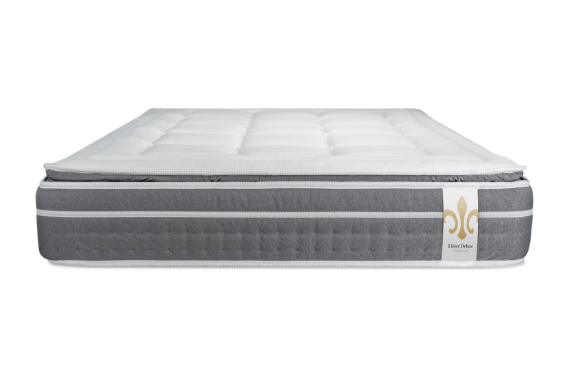 Pack lit complet 200x200 cm - Matelas + 2 Sommiers Gris + 2 oreillers + Couette - Trente PLUS