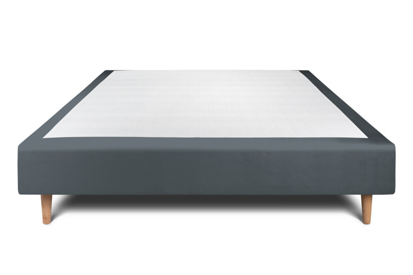 Sommier Tapissier 160x200 cm - H35 cm - Velours - Gris anthracite