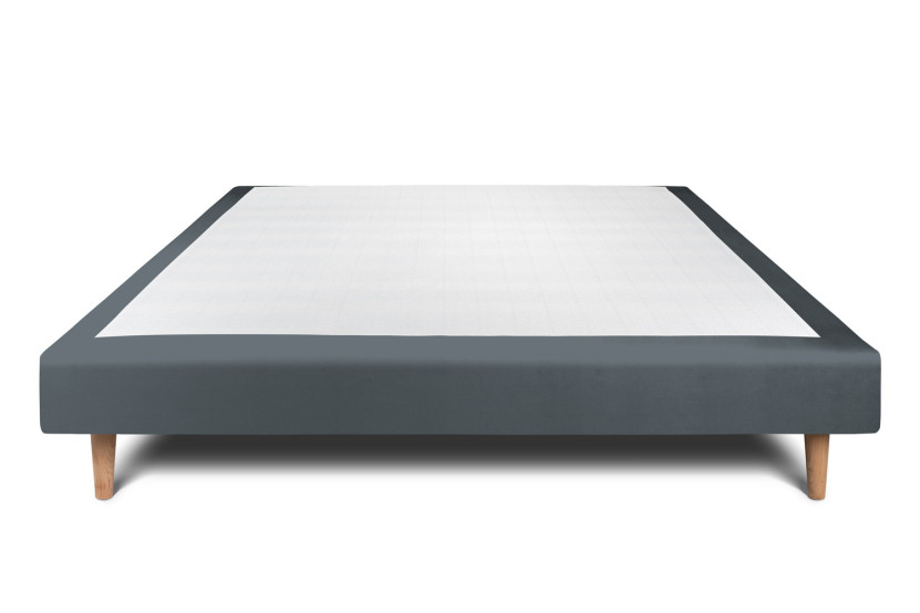 Sommier Tapissier 140x190 cm - H29 cm - Velours - Gris anthracite