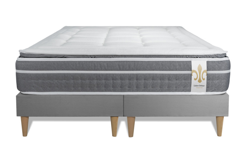 Ensemble Matelas Sommier 160x200 cm - 2 Sommiers Gris - Trente PLUS