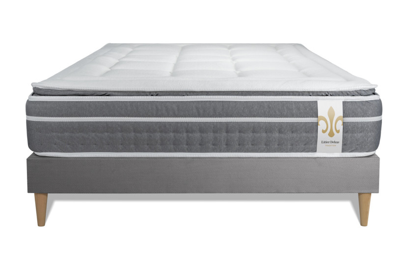 Ensemble Matelas Sommier 140x190 cm - Sommier Gris (déjà monté) - Trente PLUS