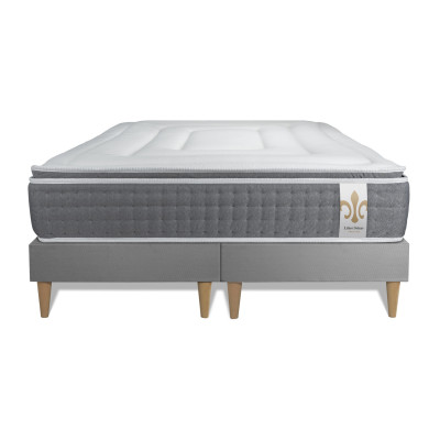 Ensemble Matelas Sommier 200x200 cm - 2 Sommiers Gris - Vingt-Six PLUS