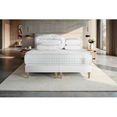 Pack lit complet 160x200 cm - Matelas + 2 Sommiers Blancs + 2 oreillers + Couette - Vingt-Quatre PLUS