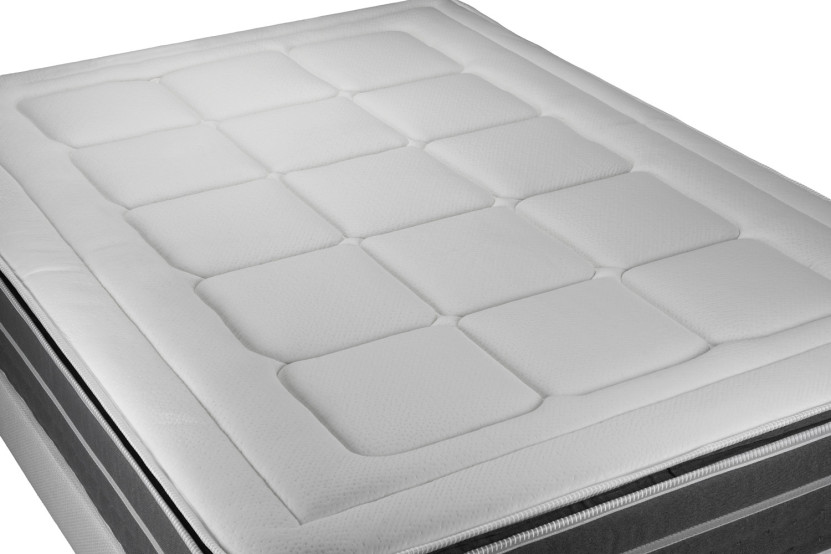Pack lit complet 140x190 cm - Matelas + Sommier Gris (en kit) + 2 oreillers + Couette - Trente PLUS