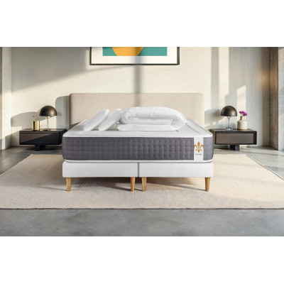 Pack lit complet 180x200 cm - Matelas + 2 Sommiers Blancs + 2 oreillers + Couette - Vingt-Six