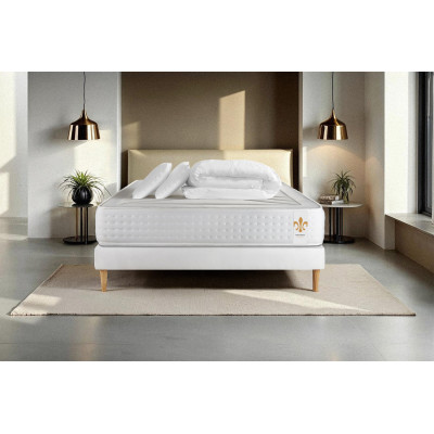 Pack lit complet 180x200 cm - Matelas + Sommier Blanc (en kit) + 2 oreillers + Couette - Vingt-Quatre
