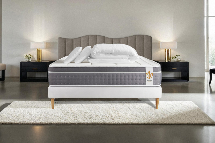 Pack lit complet 160x200 cm - Matelas + Sommier Blanc + 2 oreillers + Couette - Trente