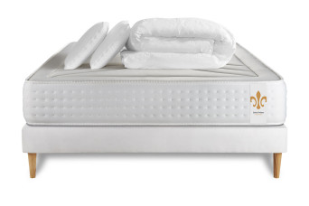 Pack lit complet 140x200 cm - Matelas + Sommier Blanc (en kit) + 2 oreillers + Couette - Vingt-Quatre