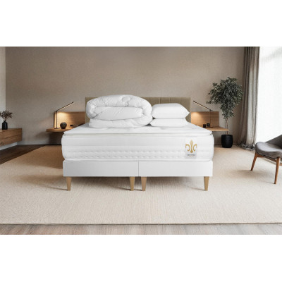 Pack lit complet 200x200 cm - Matelas + 2 Sommiers Blancs + 2 oreillers + Couette - Vingt-Huit PLUS