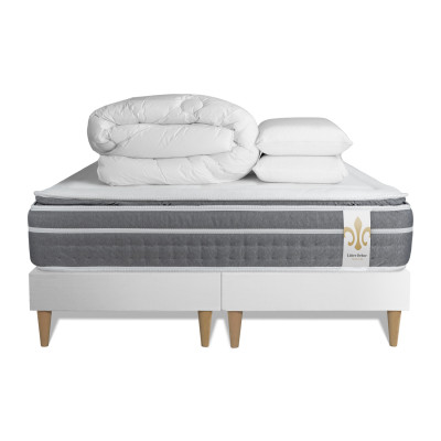 Pack lit complet 200x200 cm - Matelas + 2 Sommiers Blancs + 2 oreillers + Couette - Trente PLUS