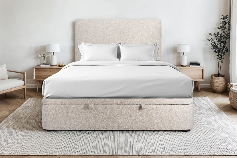 Sommier Coffre 160x200 cm - Bouclette - Beige clair