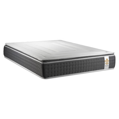 Pack lit complet 200x200 cm - Matelas + 2 Sommiers Gris + 2 oreillers + Couette - Vingt-Six PLUS