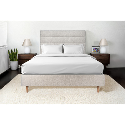 Tête de lit 150 cm Lignes - Tissu Bouclette Beige Clair