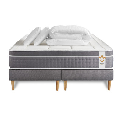 Pack lit complet 160x200 cm - Matelas + 2 Sommiers Gris + 2 oreillers + Couette - Trente