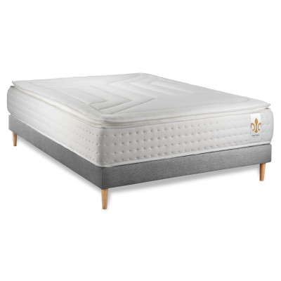 Ensemble Matelas Sommier 140x190 cm - Sommier Gris (déjà monté) - Vingt-Quatre PLUS