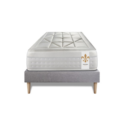 Ensemble Matelas Sommier 90x190 cm - Sommier Gris (déjà monté) - Vingt-Huit