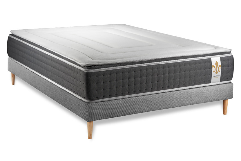 Ensemble Matelas Sommier 160x200 cm - Sommier Gris (en kit) - Vingt-Six PLUS