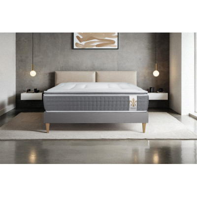 Ensemble Matelas Sommier 140x200 cm - Sommier Gris (déjà monté) - Vingt-Six PLUS