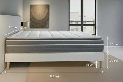 Ensemble Matelas Sommier 90x190 cm - Sommier Blanc (en kit) - Trente PLUS