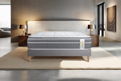 Ensemble Matelas Sommier 90x200 cm - Sommier Gris (déjà monté) - Trente PLUS
