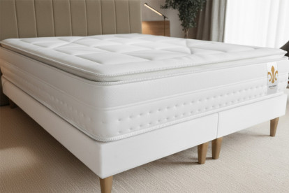 Pack lit complet 200x200 cm - Matelas + 2 Sommiers Gris + 2 oreillers + Couette - Vingt-Huit PLUS