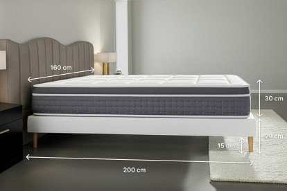 Pack lit complet 160x200 cm - Matelas + 2 Sommiers Gris + 2 oreillers + Couette - Trente