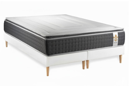 Pack lit complet 200x200 cm - Matelas + 2 Sommiers Blancs + 2 oreillers + Couette - Vingt-Six PLUS