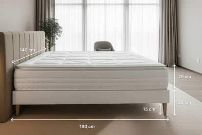 Ensemble Matelas Sommier 140x190 cm - Sommier Gris (déjà monté) - Vingt-Huit PLUS