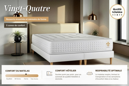 Matelas 160x200 cm Ressorts ensachés et Mémoire de forme - Vingt-Quatre
