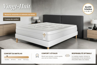Ensemble Matelas Sommier 200x200 cm - 2 Sommiers Gris - Vingt-Huit