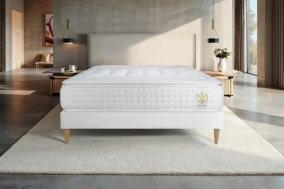 Ensemble Matelas Sommier 90x200 cm - Sommier Blanc (déjà monté) - Vingt-Quatre PLUS