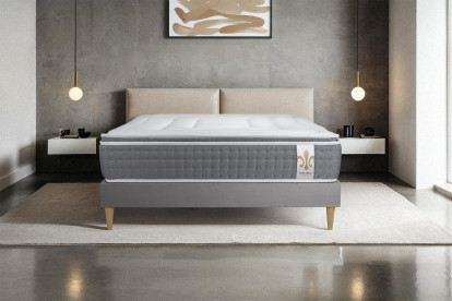 Ensemble Matelas Sommier 90x200 cm - Sommier Gris (en kit) - Vingt-Six PLUS