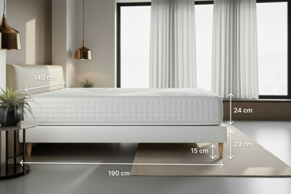 Pack lit complet 140x190 cm - Matelas + Sommier Blanc + 2 oreillers + Couette - Vingt-Quatre